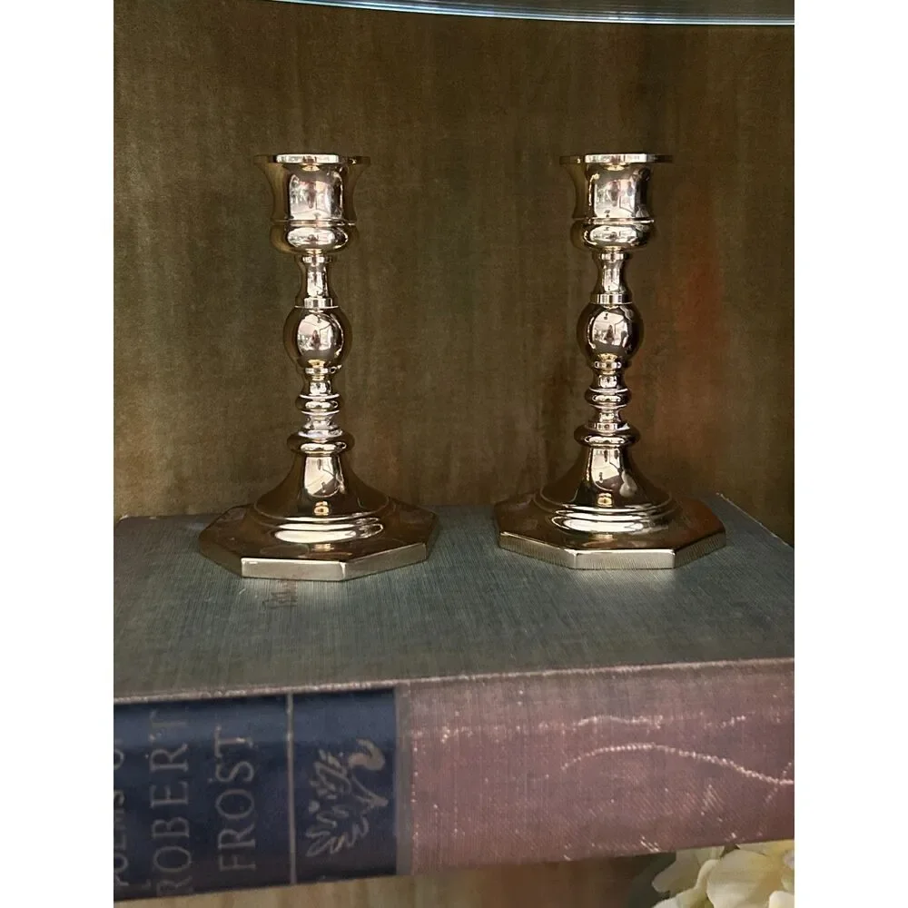 Pair Vintage Brass Candlestick Holders – 5″ Mid-Century Taper Stands - Picture 2 of 5